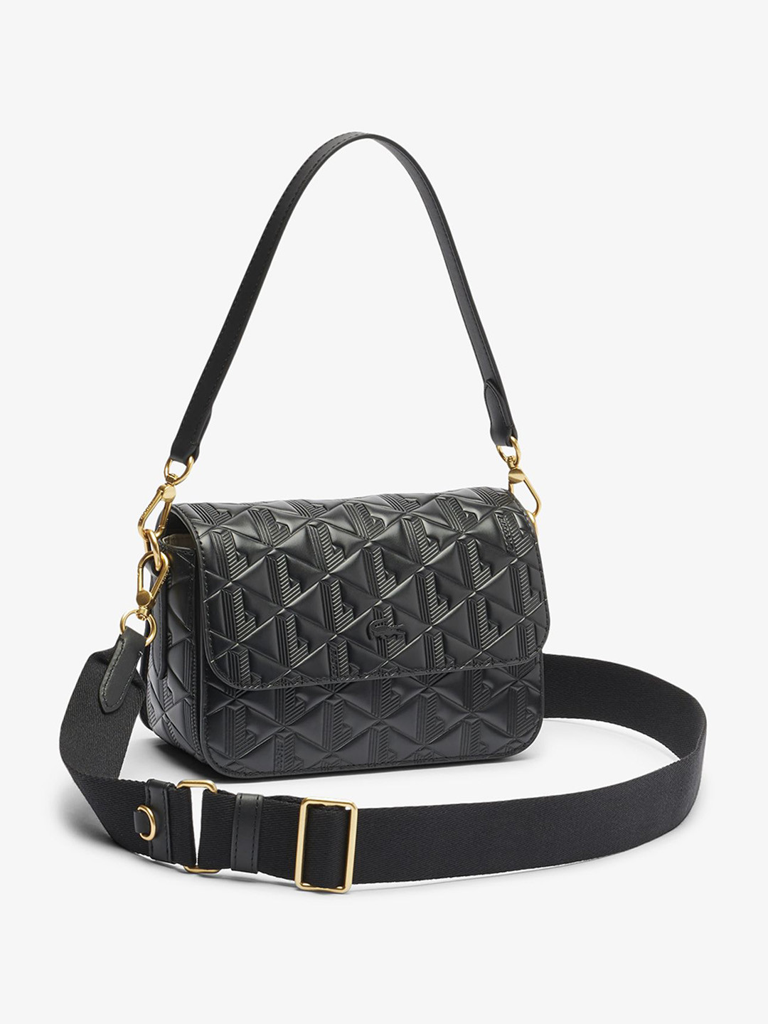 Lacoste Textured Structured Leather Shoulder Bag