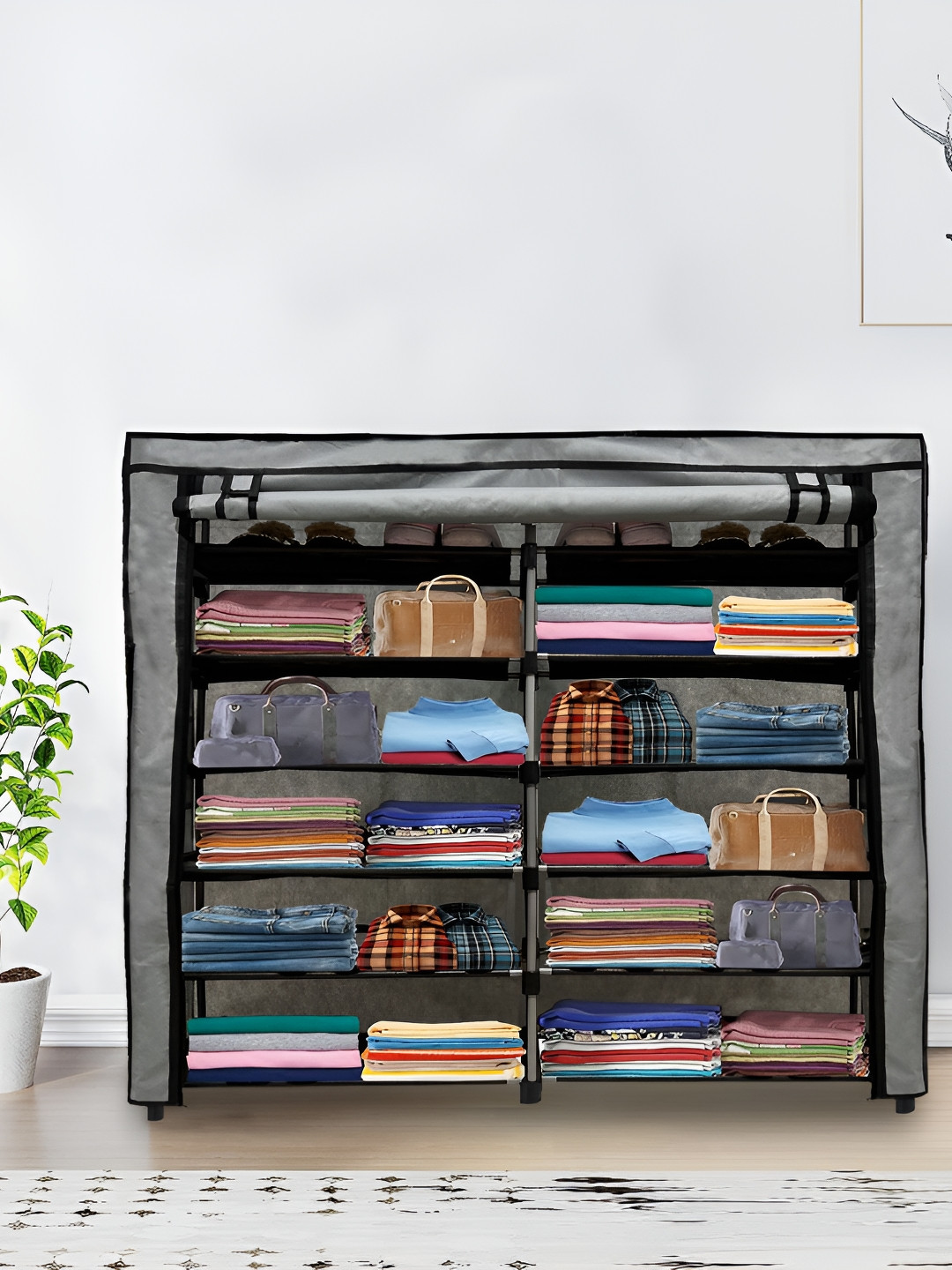 Rmerchants Grey 12 Tiers Collapsible Wardrobe