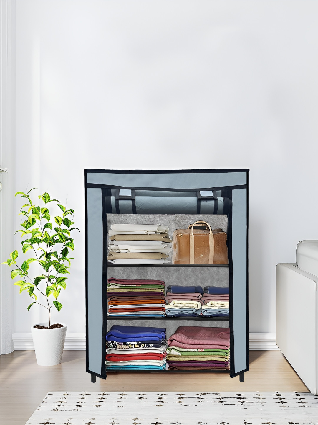Rmerchants Grey 4 Tiers Collapsible Wardrobe