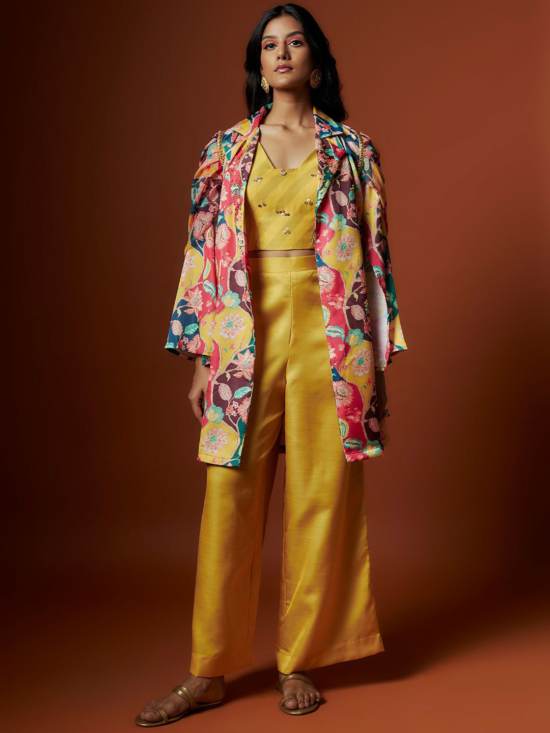 Mystake By Meghna Shah Square Neck Sequinned Top & Jacket With Trouser