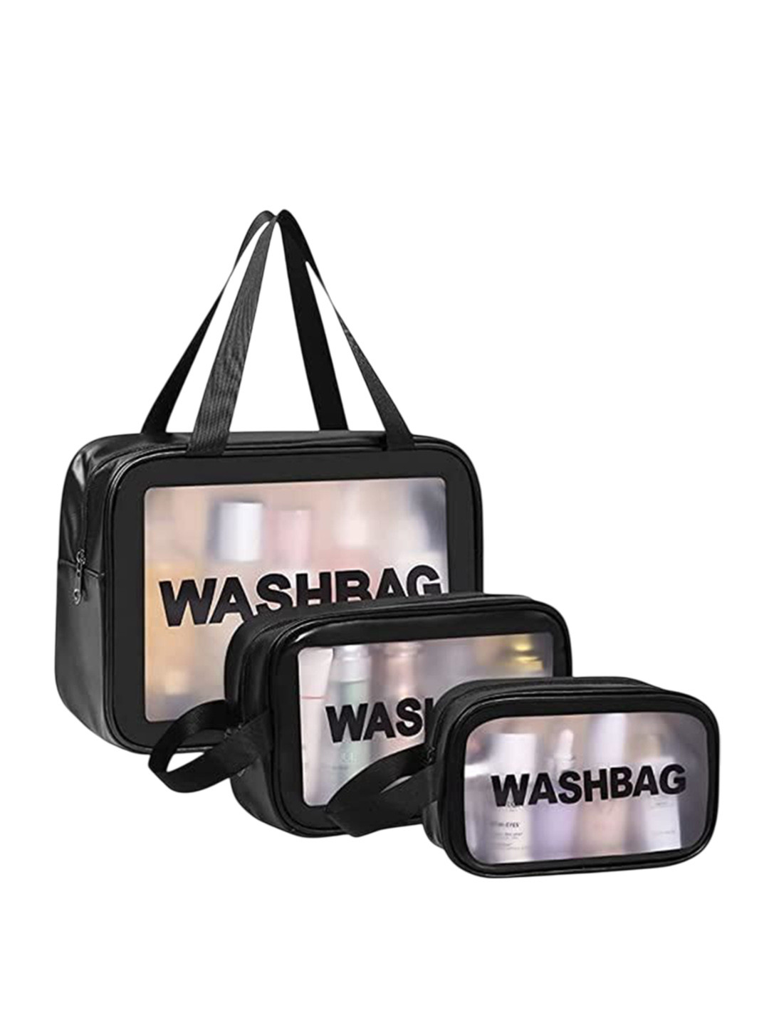 RRK Set Of 3 Black Printed Clear Waterproof Makeup Pouches