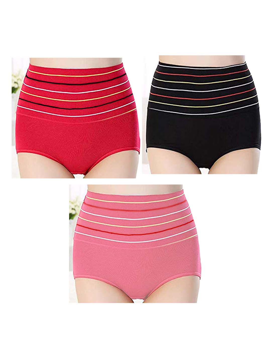 Diving Deep Women Pack Of 6 Striped Boy shorts Briefs Line panty0012_Pack of 2_M-Multi