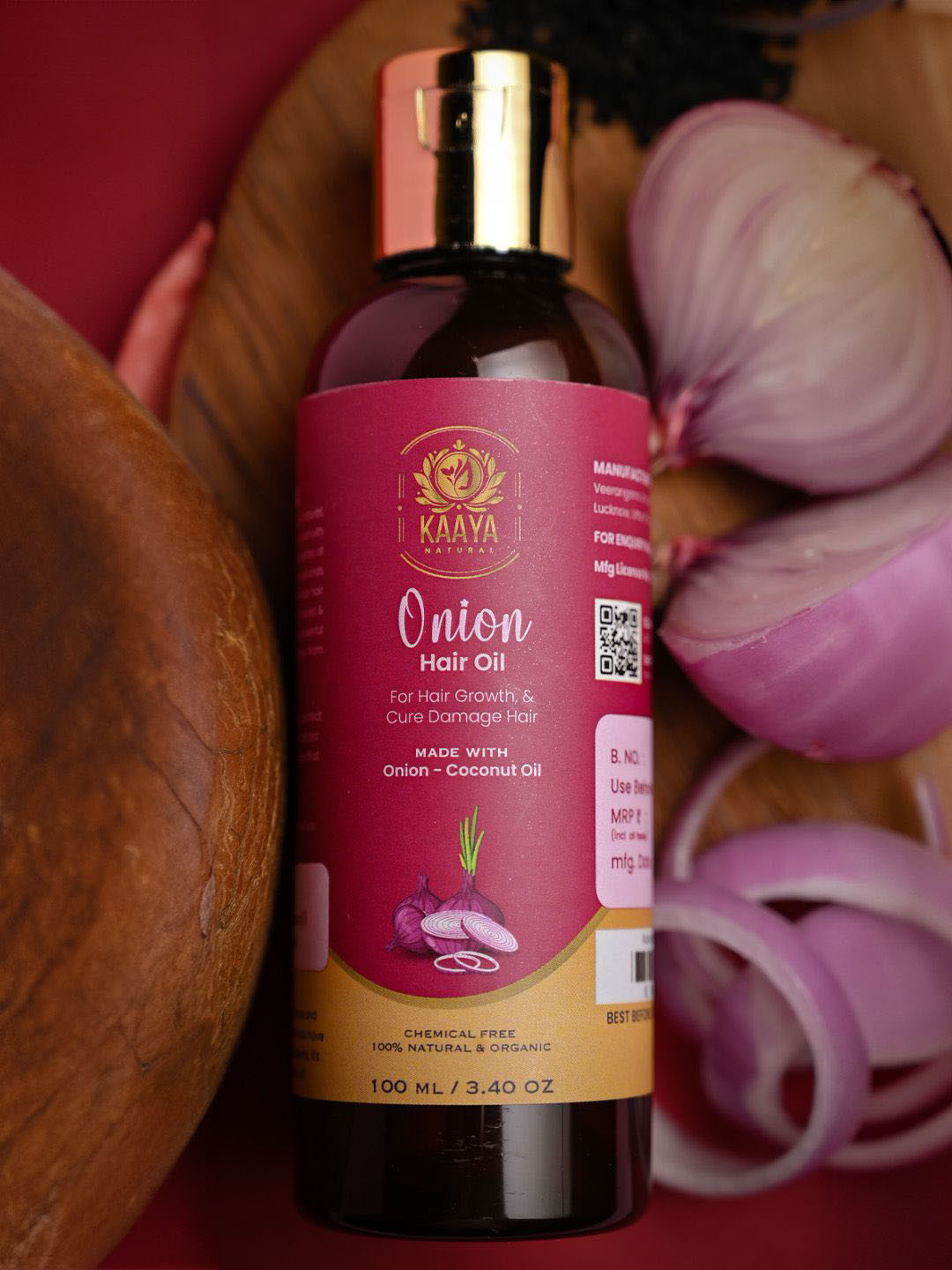 Kaaya Natural Onion Hair Oil With Coconut For Hair Growth & Cure Damage Hair- 100 ml
