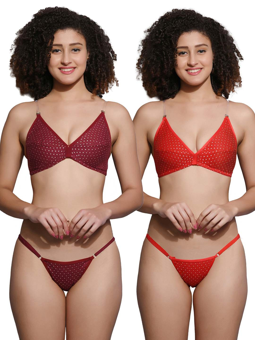 Fihana Women Pack Of 2 Printed Cotton Shoulder Straps Lingerie Set PRISH-BIJLI-MRN-RED-30B