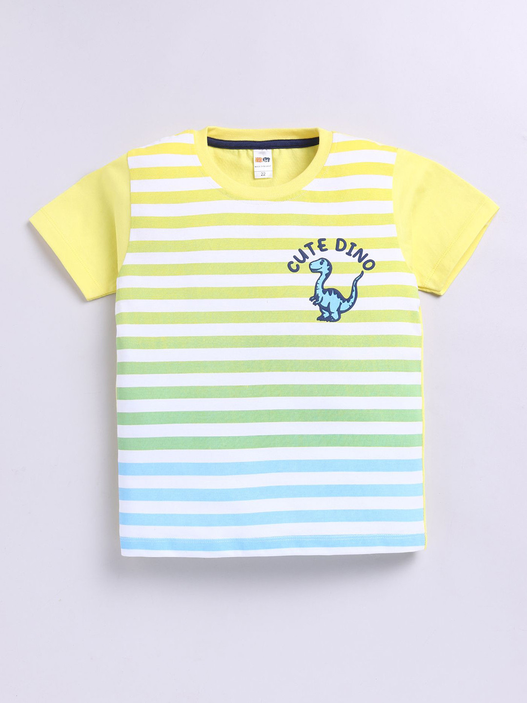 LITTLE NINJA Boys Striped Round Neck Cotton T-shirt