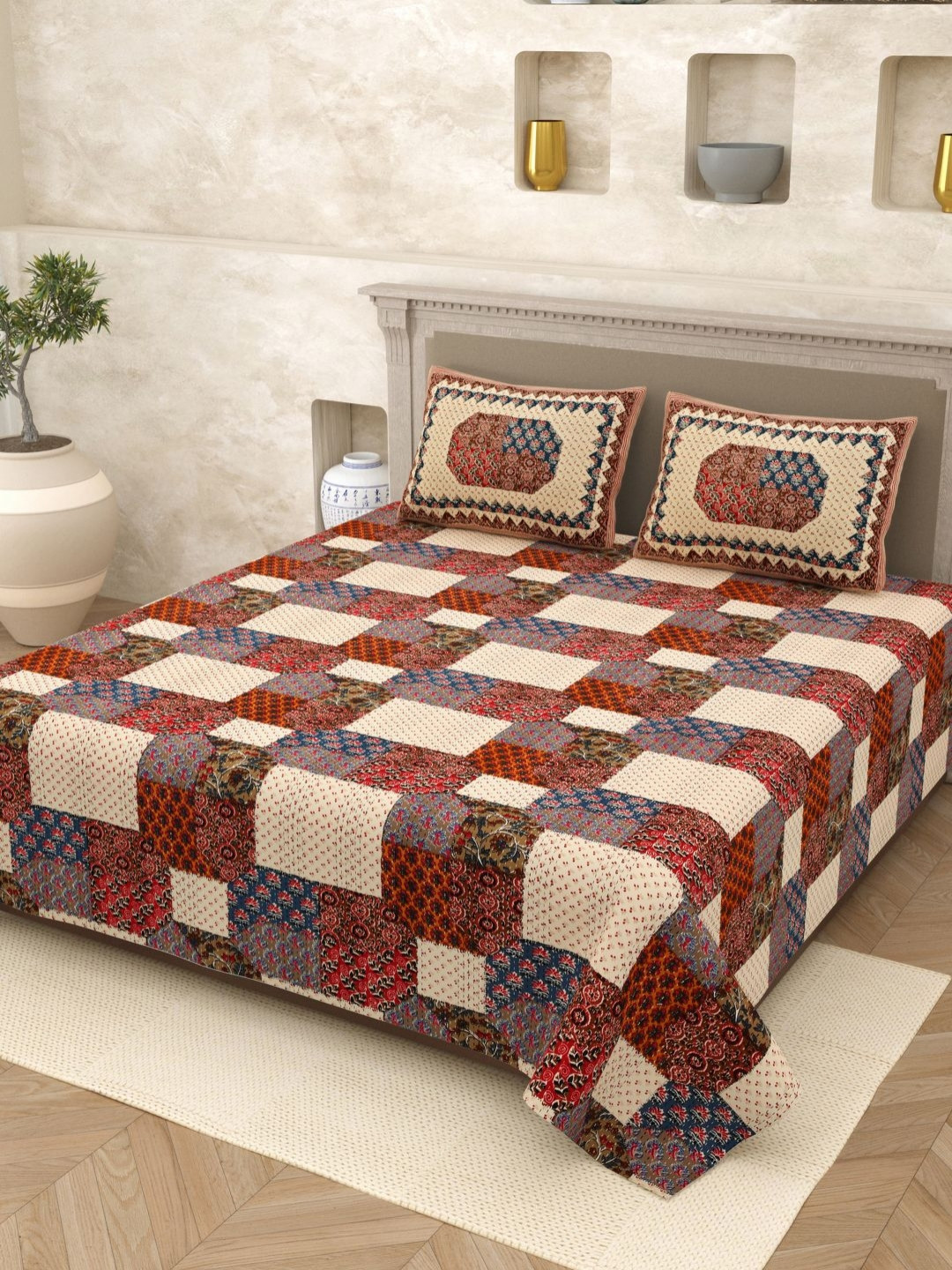 Myntra Elegant Homes Opulent Collection Brown Graphic Pure Cotton 210 TC King Fine Bedsheet with 2 Pillow Covers-106 x 98 inches