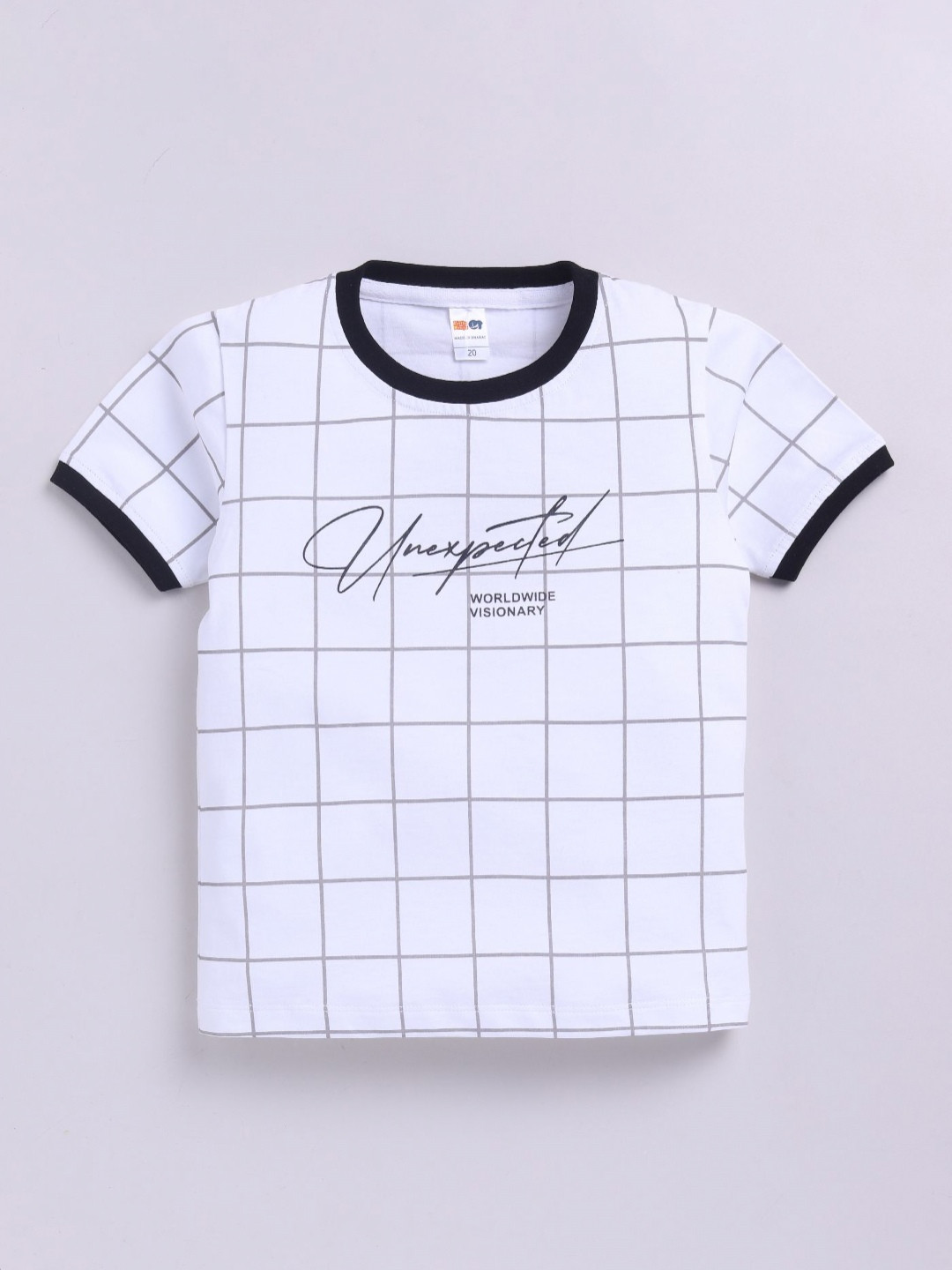 LITTLE NINJA Boys Checked Round Neck Cotton T-shirt