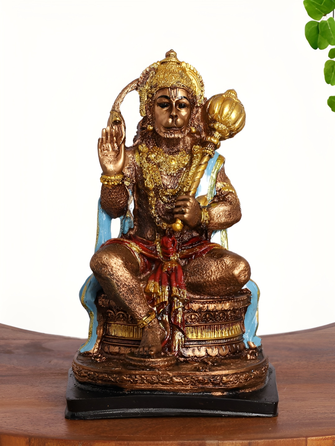 INTERNATIONAL GIFT Lord Hanuman with Gada Gold Polyresin Metallic Prayer Room Small Showpiece - 4 Inches