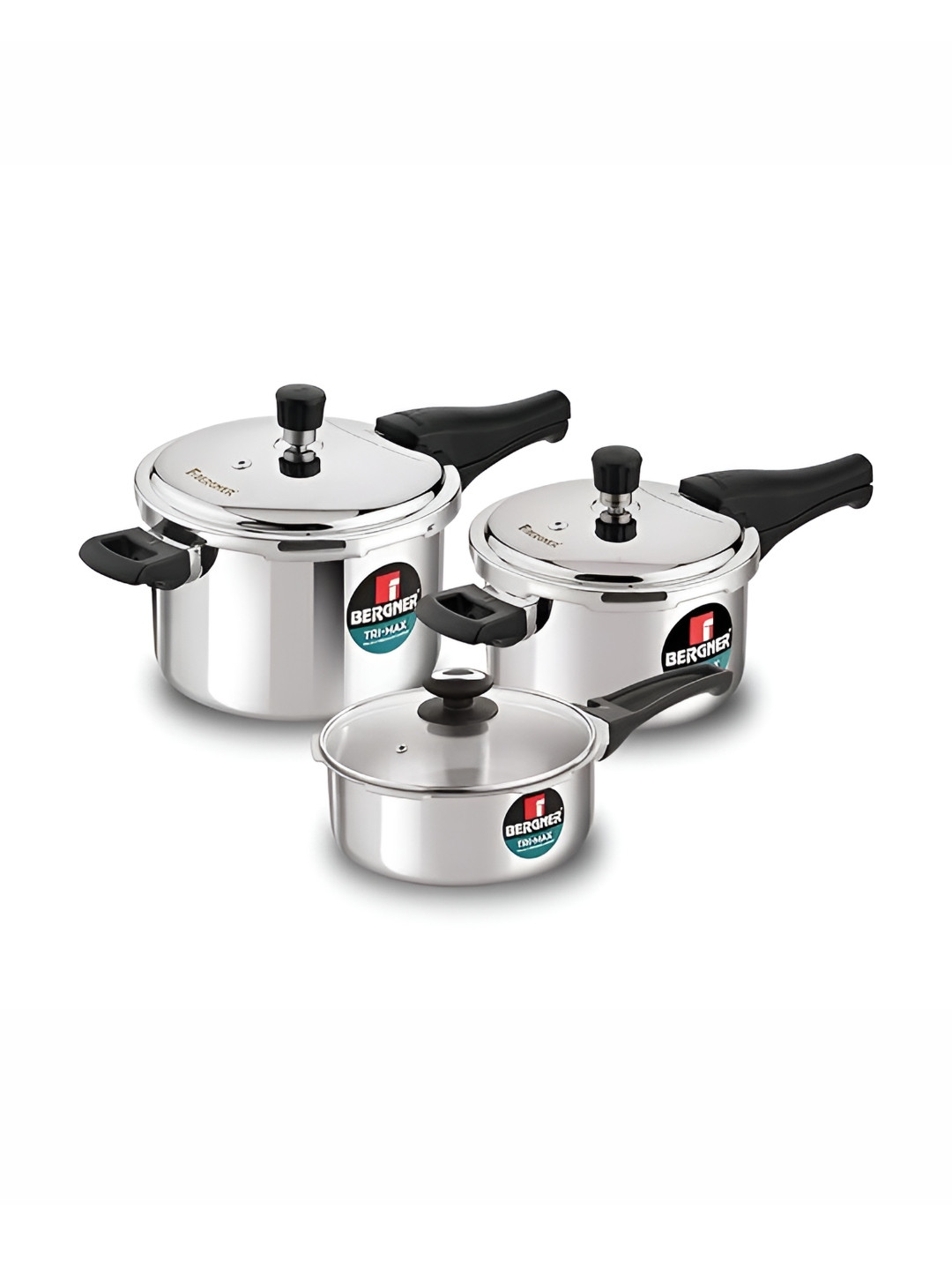 BERGNER Trimax Silver Tri-Ply Stainless Steel Dishwasher Safe 3 Induction Outer Lid Pressure Cooker