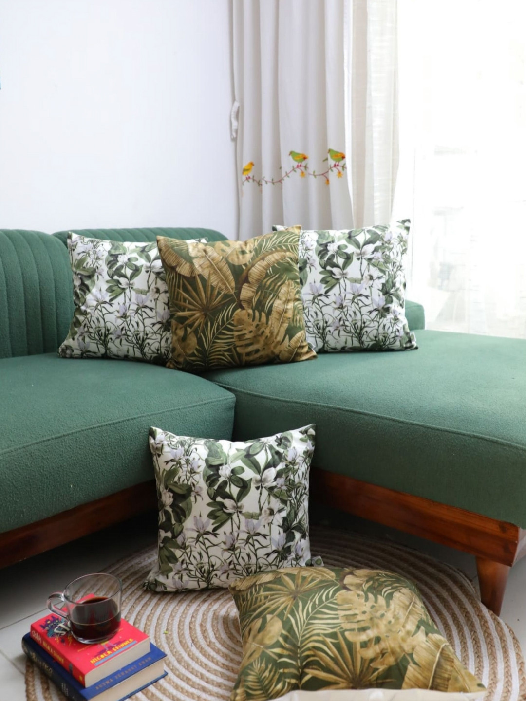 LUSHLYF Blossom Embrace X Rainforest Rhapsody Leaf Velvet 5 Pcs Cushion Covers -15.7x15.7In