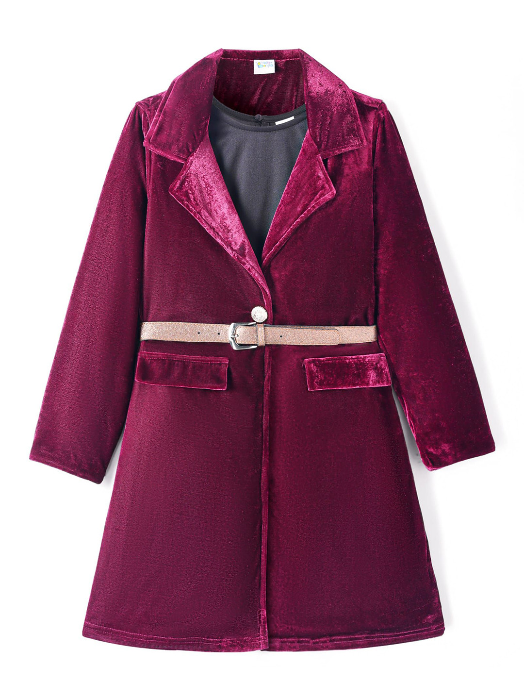 Hola Bonita Girls A-Line Dress with Velvet Long Jacket