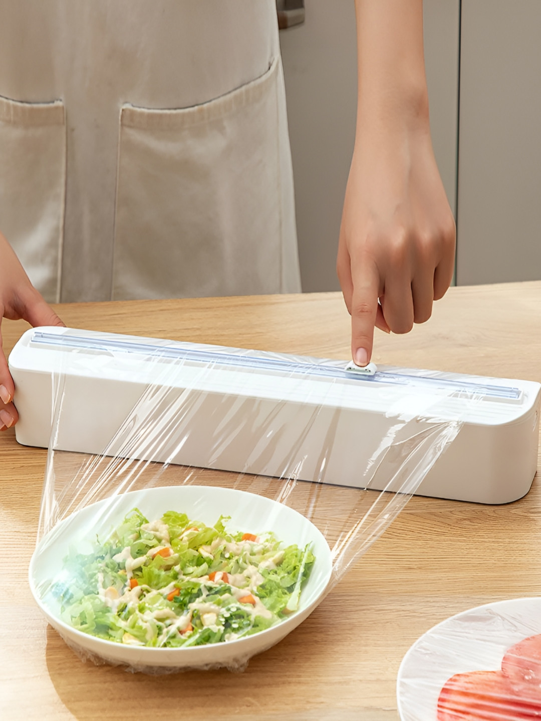 Arhat Organizers White Plastic Wrap Dispenser With Cutter Organisers