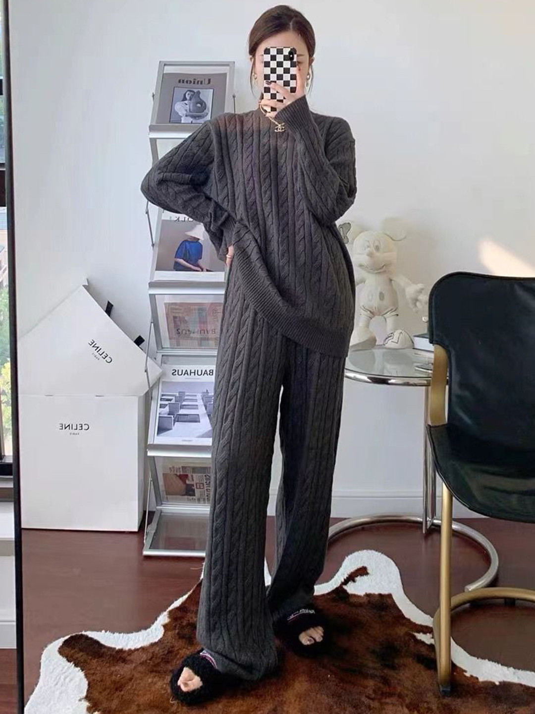 Miss Mosa By Akanksha  Dark Grey Georgina Statement Winter Pure Wool Co-Ord Set- Tracksuit