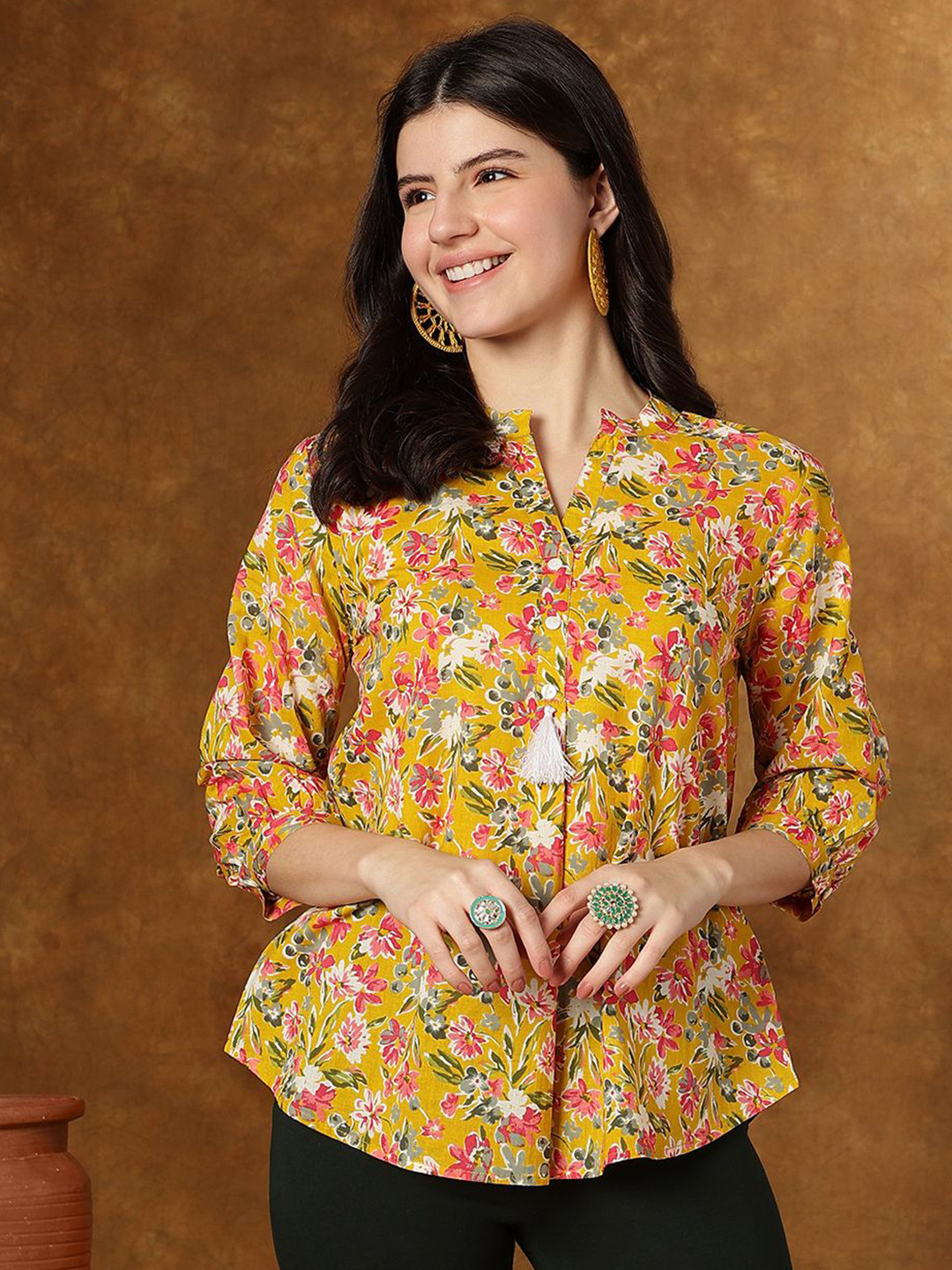 JANAKDULARI CREATION Floral Print Puff Sleeve Cotton Crop Top