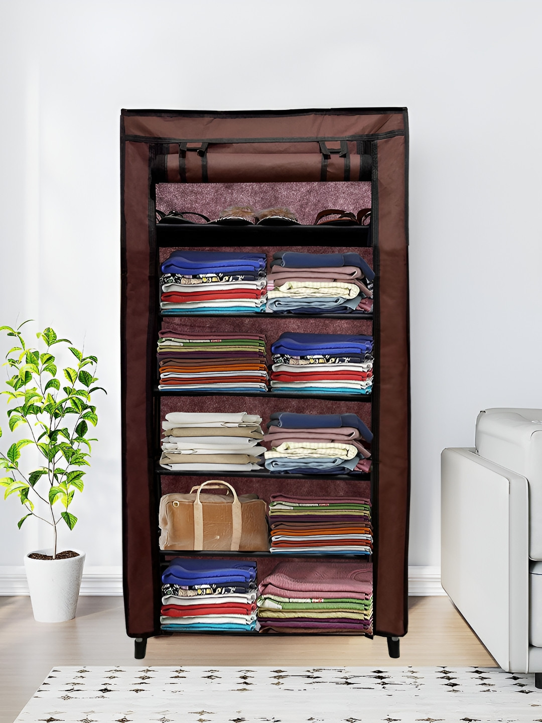 Rmerchants Brown 6 Tiers Collapsible Wardrobe