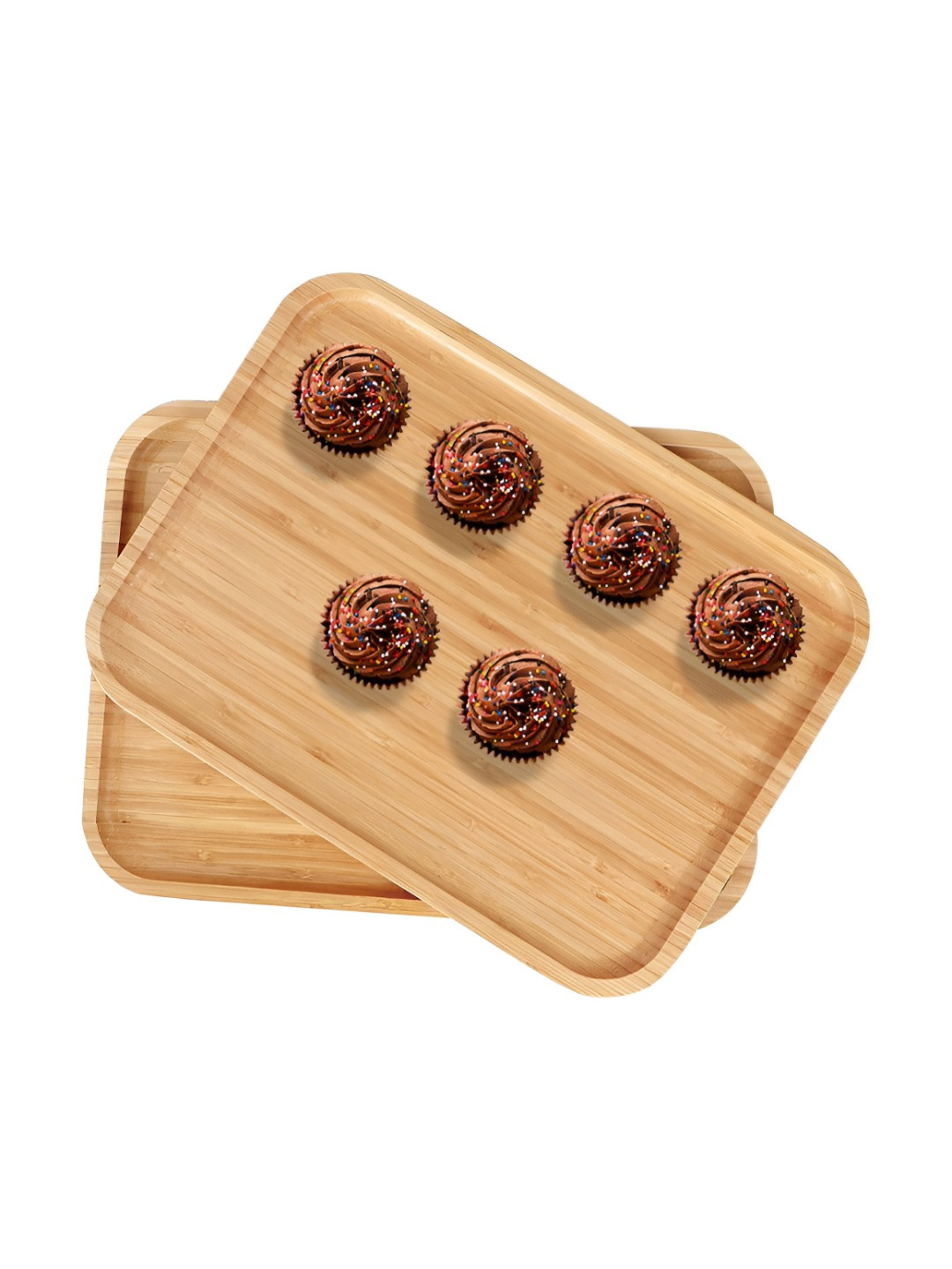 HOKIPO Beige 2 Pieces Pure Bamboo Varnished Coating Easy To Clean Serving Trays