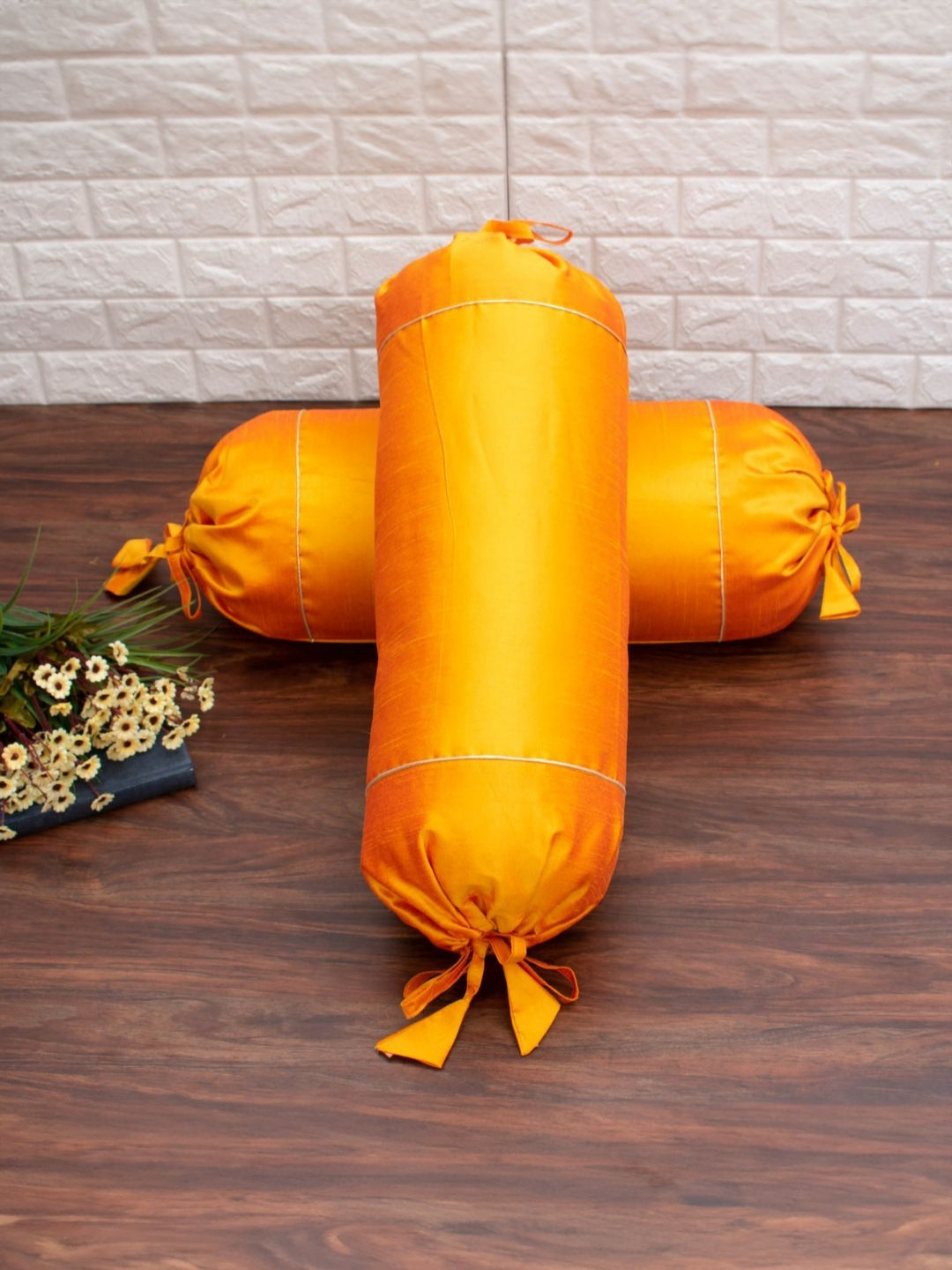 RoyalDeco 2-Pcs Yellow BolsterCovers