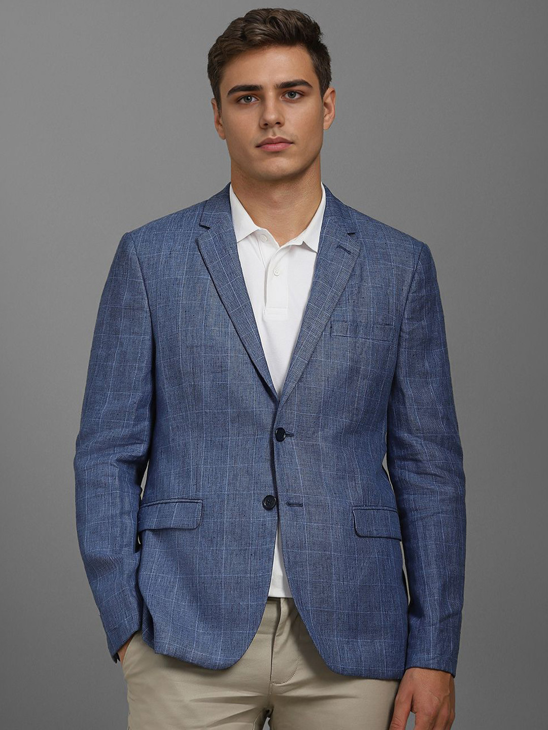 Louis Philippe Checked Long Sleeves Slim-Fit Single Breasted Blazes