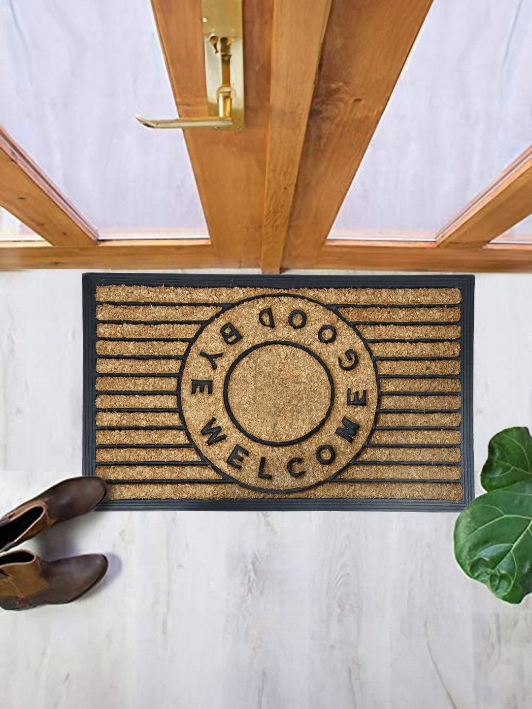 Cortina Black & Beige Typography Printed Rectangular Anti-Skid Doormat