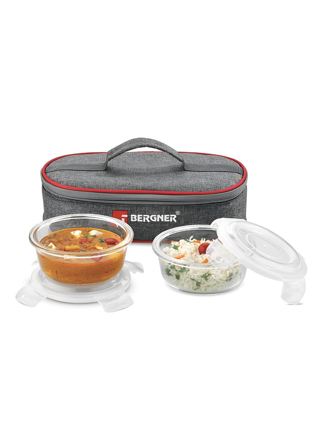 BERGNER Fresh Transparent Solid Glass Microwave Safe 2PCs Lunch Box With Spoon and Fork