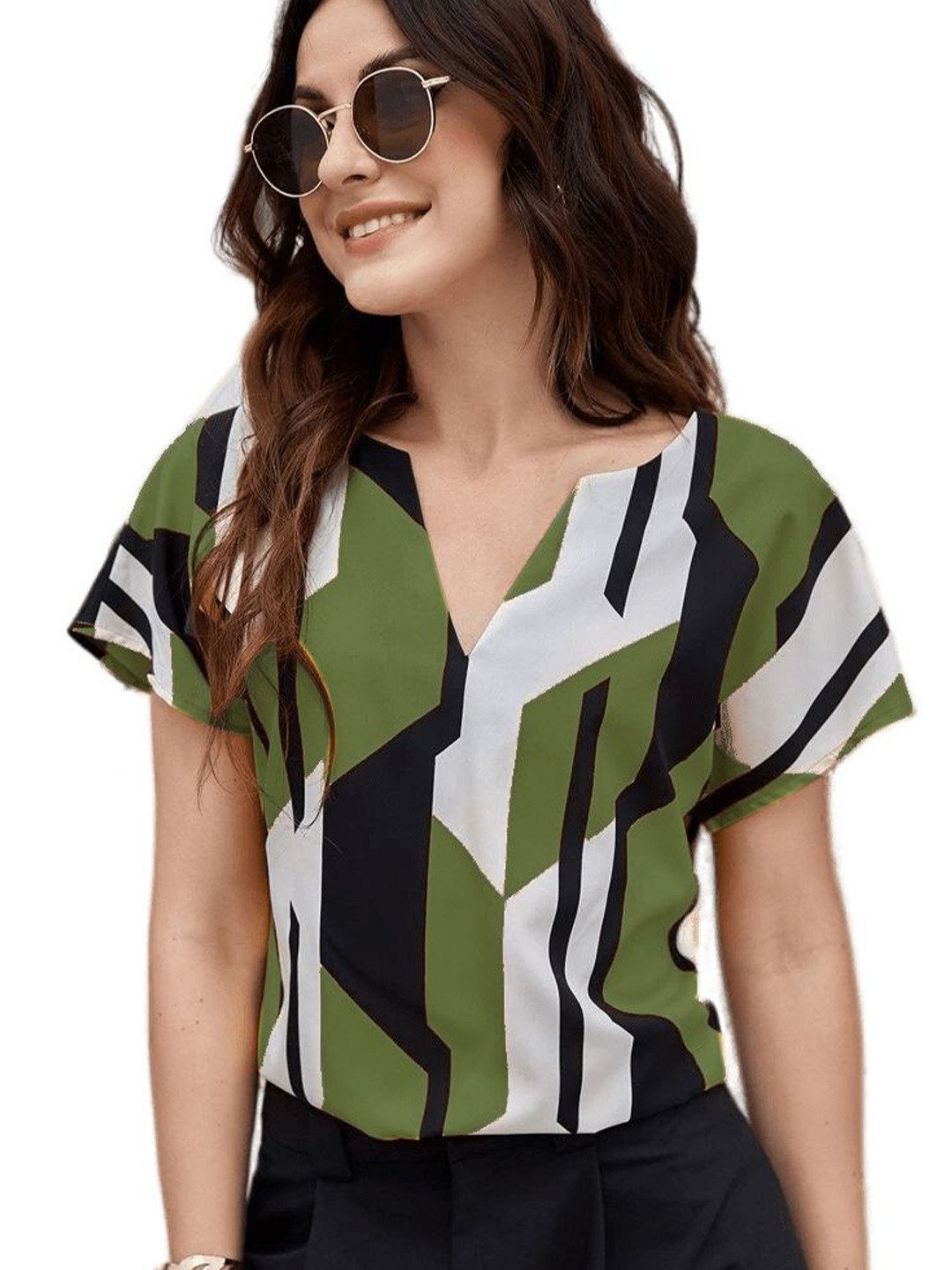 classy fashion Women Abstract Printed V-Neck Top