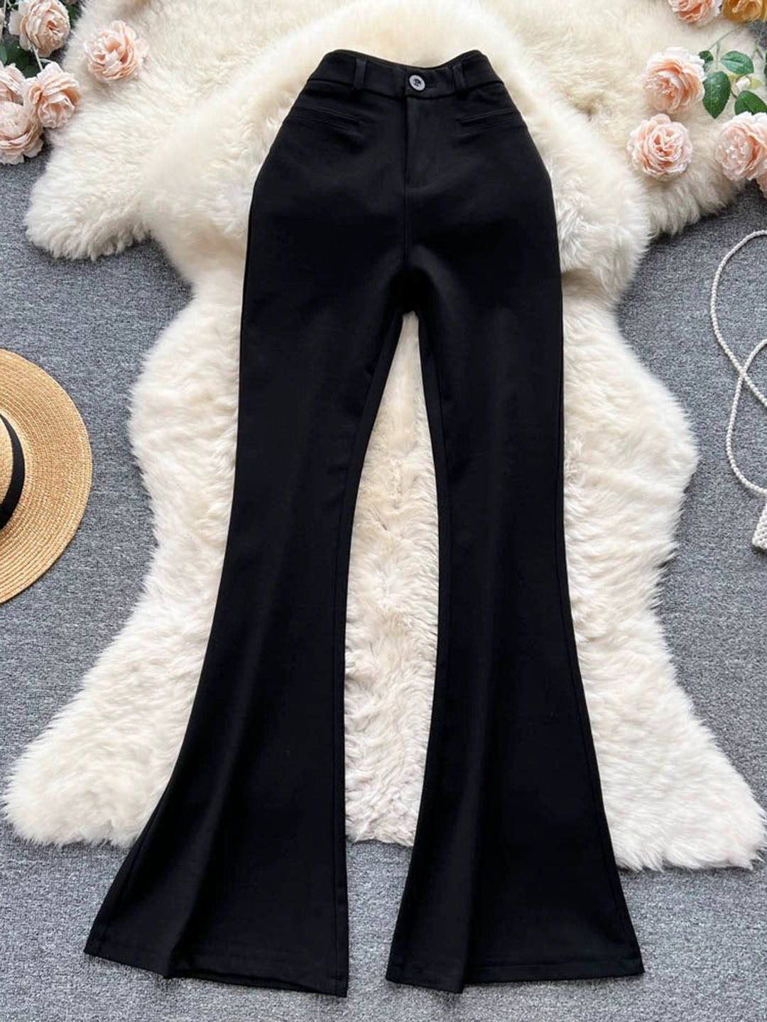 Miss Mosa By Akanksha  Women Flared Black Lucaso Buttoned High Waist Pants