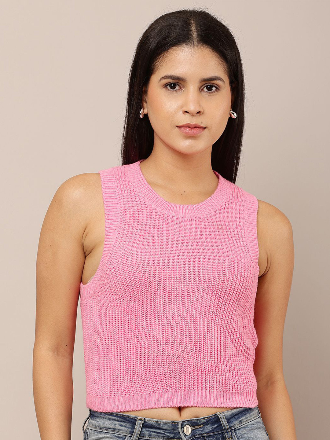 NoBarr Women Cable Knit Crop Styled Back Sweater