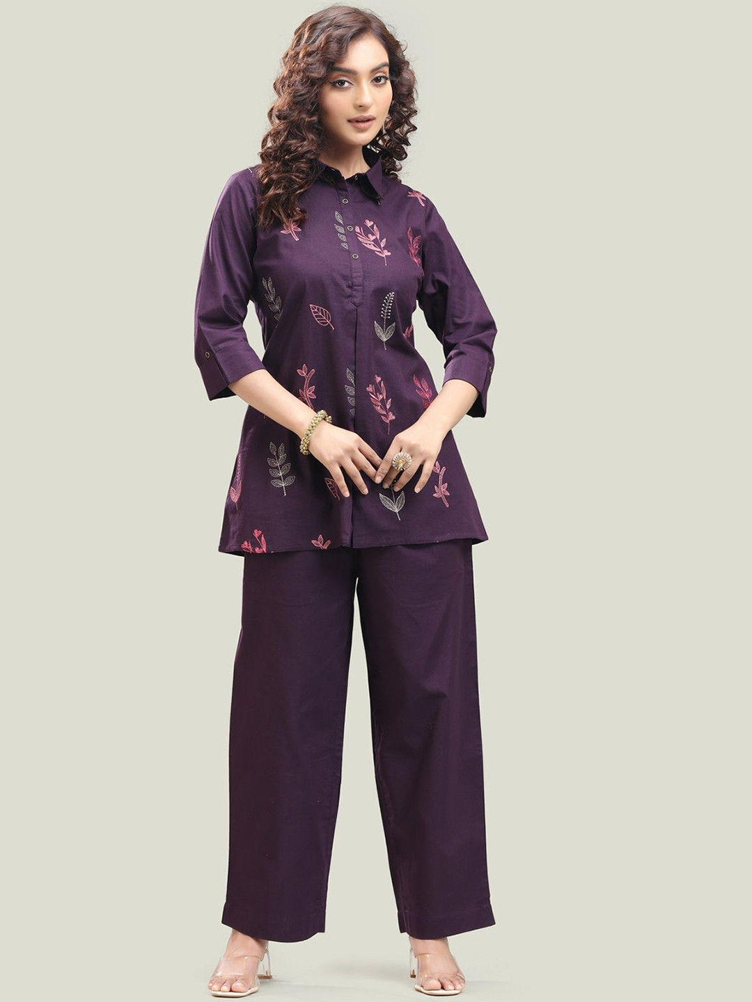 COTTON CULTURE Floral Embroidered Pure Cotton Tunic And Trousers