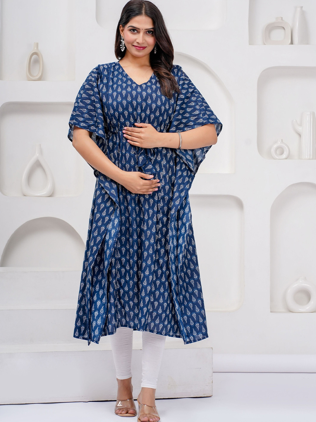 CELEBRAVO Women Floral Print Flared Sleeve Maternity Cotton Kaftan Dress