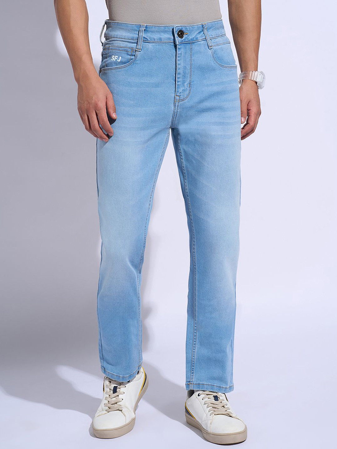 SF JEANS by Pantaloons Men Whiskers and Chevrons Mid-Rise Slim Fit Light Fade Jeans