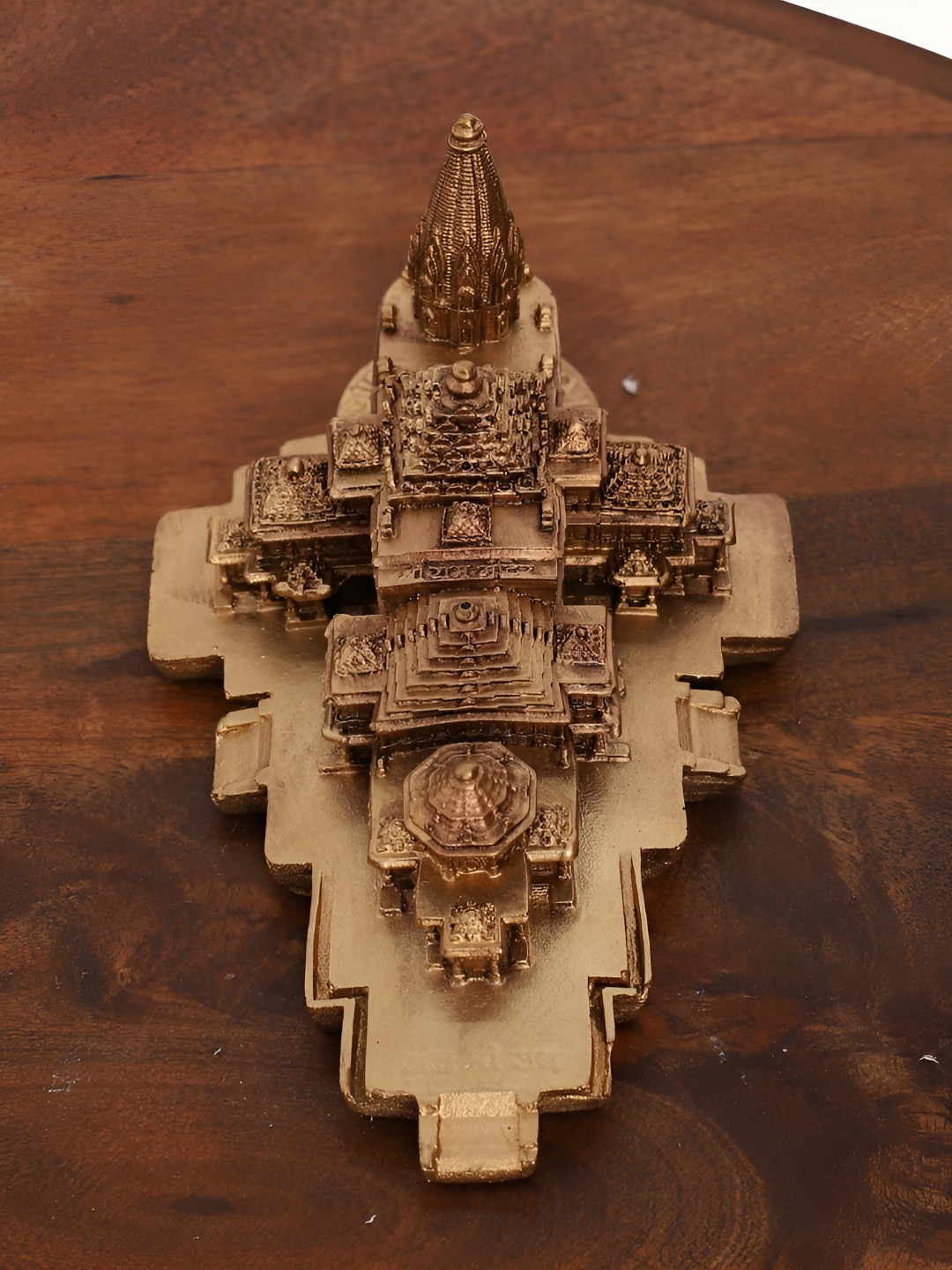 INTERNATIONAL GIFT Ram Mandir Replica Gold Polyresin Matte Living Room Durable Small Showpiece - 6 Inches