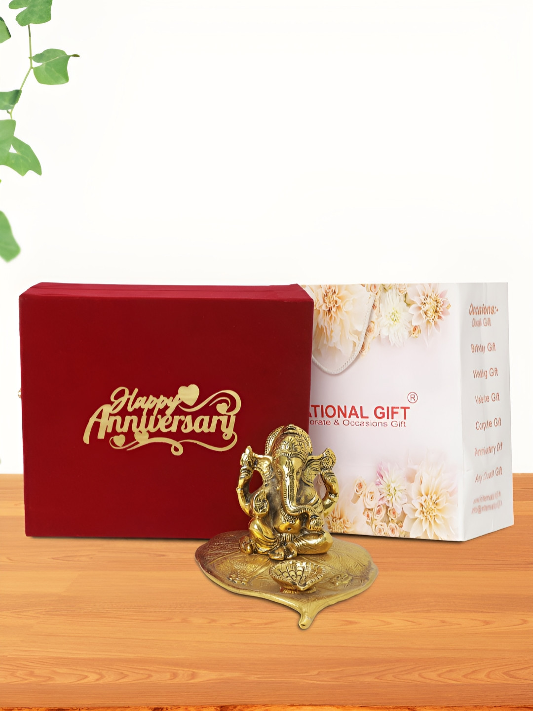 INTERNATIONAL GIFT Patta Ganesh Gold Aluminium Metallic Prayer Room Medium Showpiece - 4 Inches