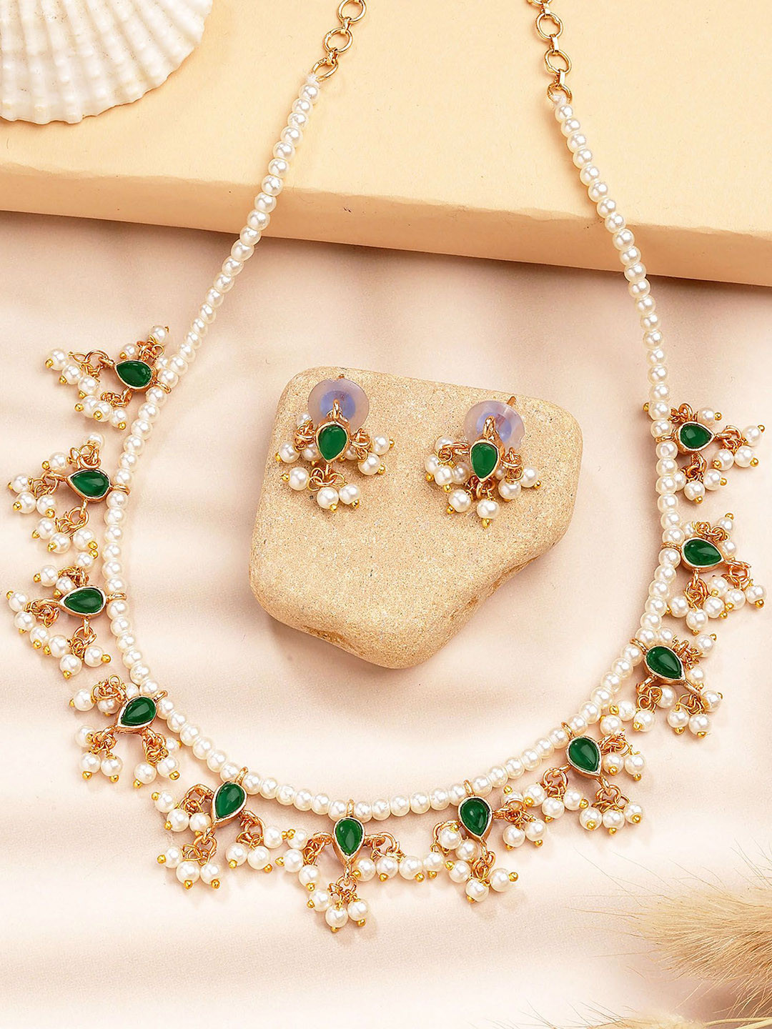 KARATCART Gold Plated Stone Studded Reversible Necklace and Earrings