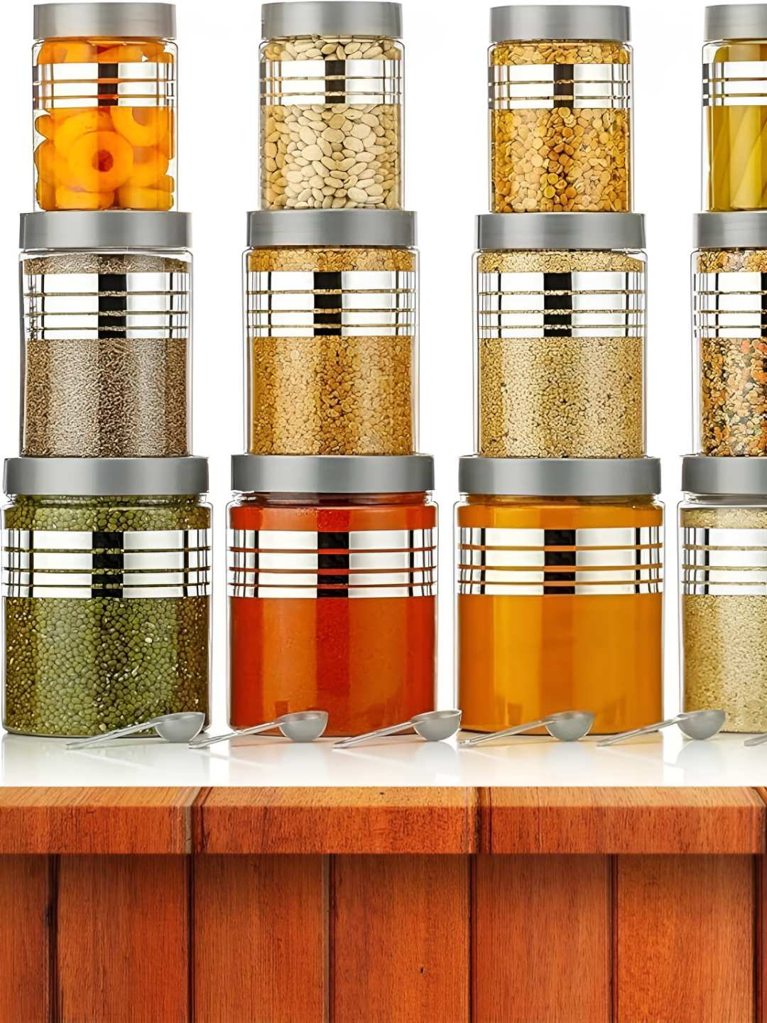 Hashone Transparent Striped Plastic Easy To Clean 12 Piece Screw Top Canister