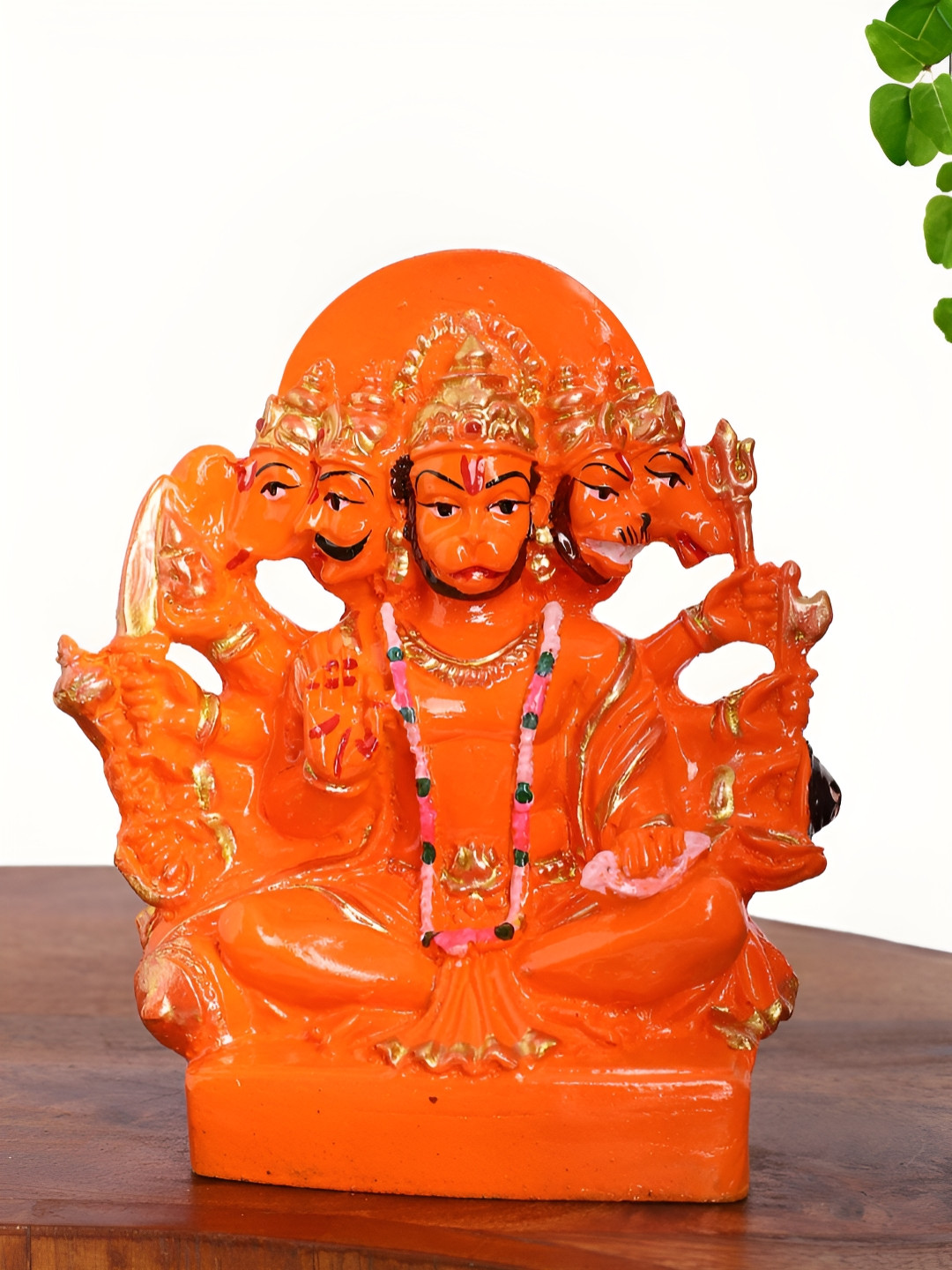 INTERNATIONAL GIFT Lord Hanuman Panchmukhi Orange Polyresin Matte Prayer Room Small Showpiece - 2.5 Inches