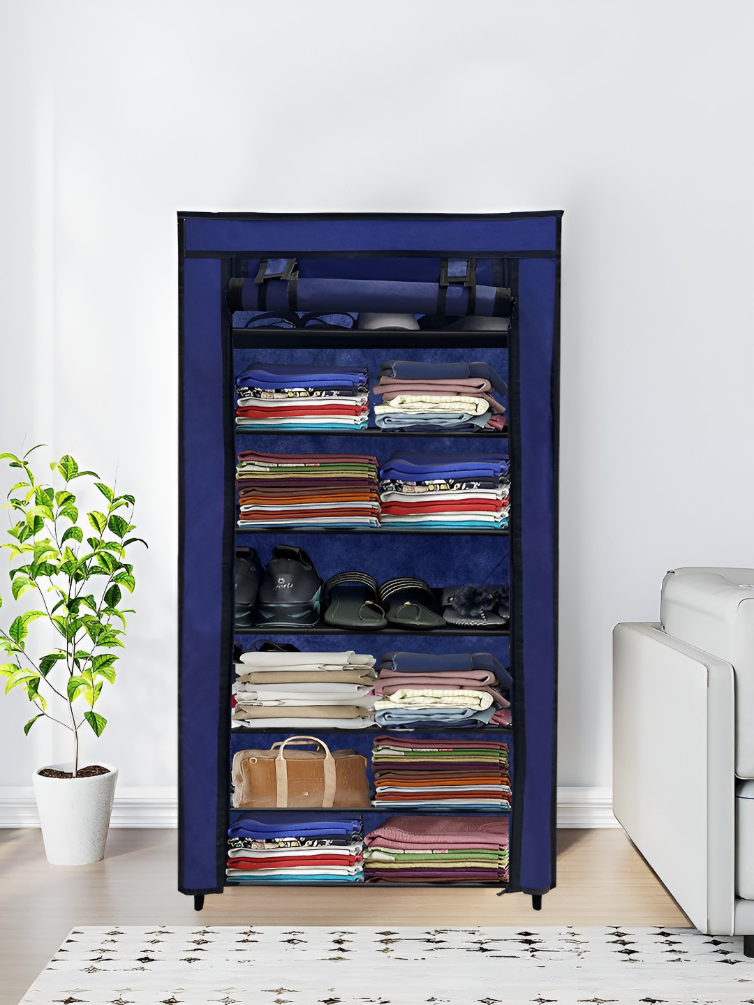 Rmerchants Blue 7 Tiers Collapsible Wardrobe