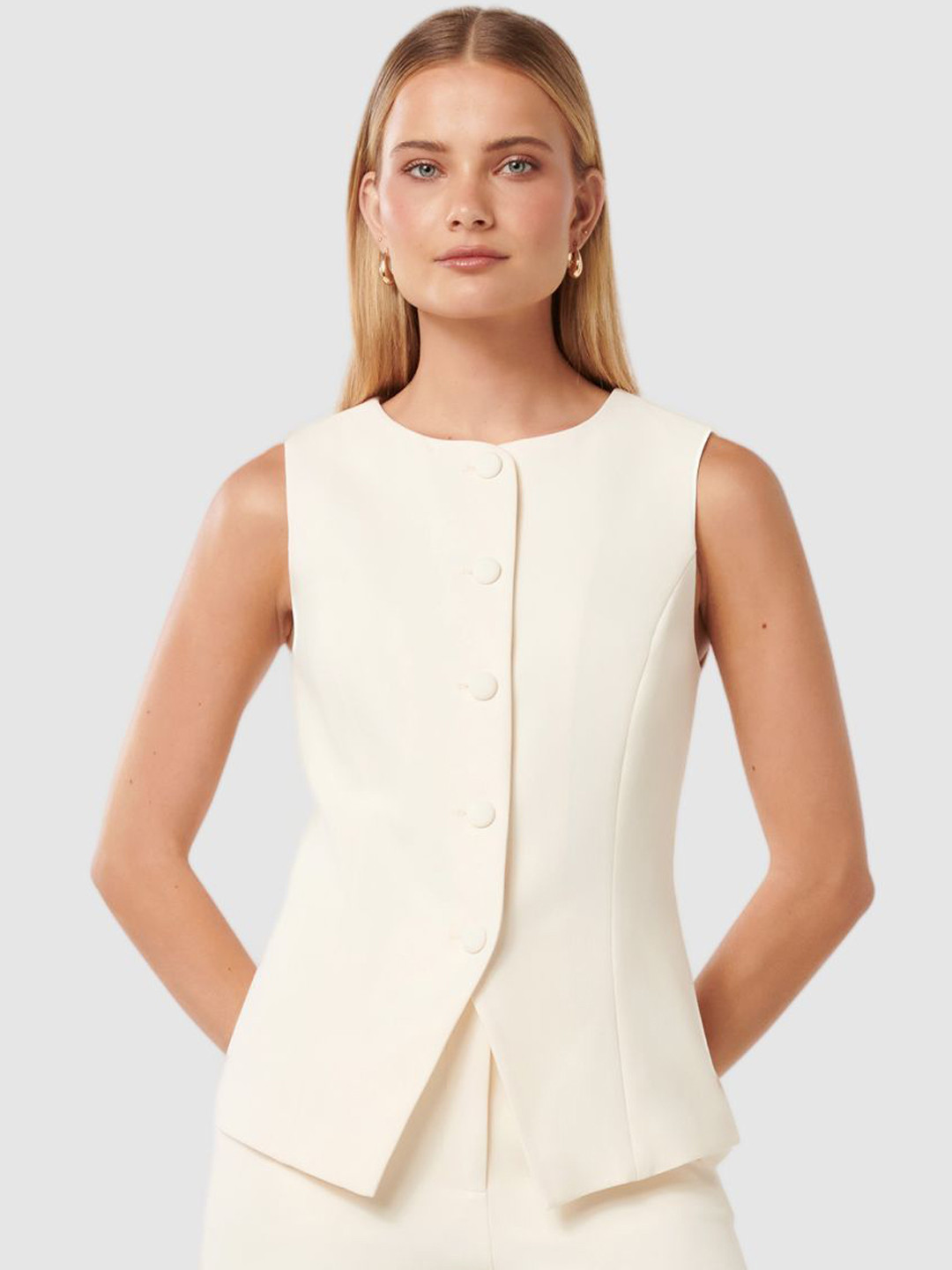 Forever New Tailored Fit Round Neck Sleeveless Waistcoat