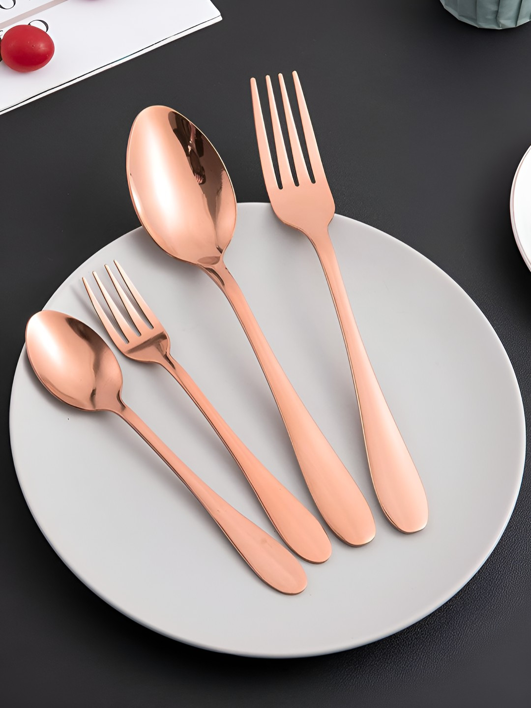 HOKIPO Rose Gold-Toned 24 Pieces Stainless Steel Mirror Finish Cutlery Set With Gift box