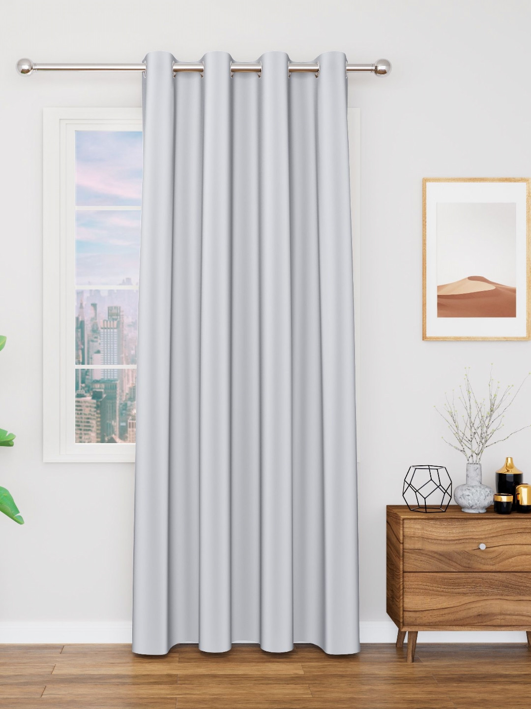 Myntra Elegant Homes Meh Collection Grey Black Out Door Curtain