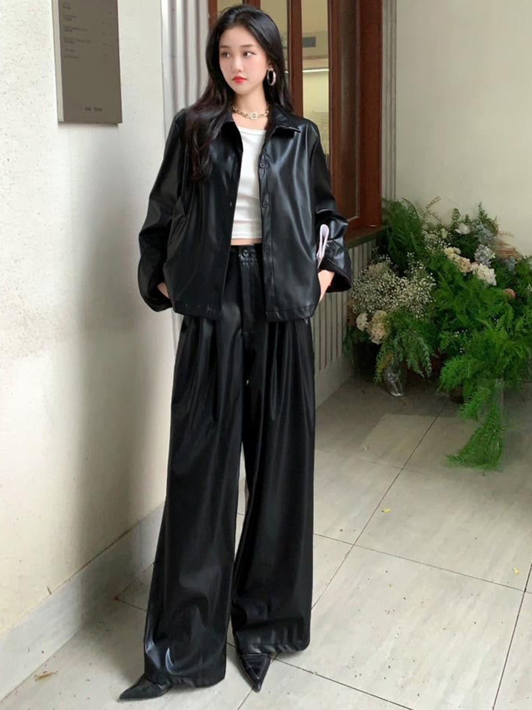 Miss Mosa By Akanksha  Black Biro Leather Premium Co-Ord Set - 2