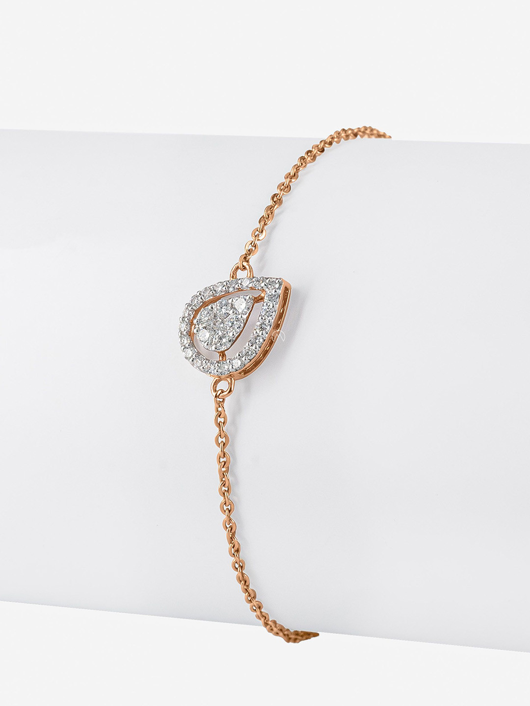 MAIORA 14K Rose Gold Sleek Statement Hook Closure Diamond Bracelet-1.4gm