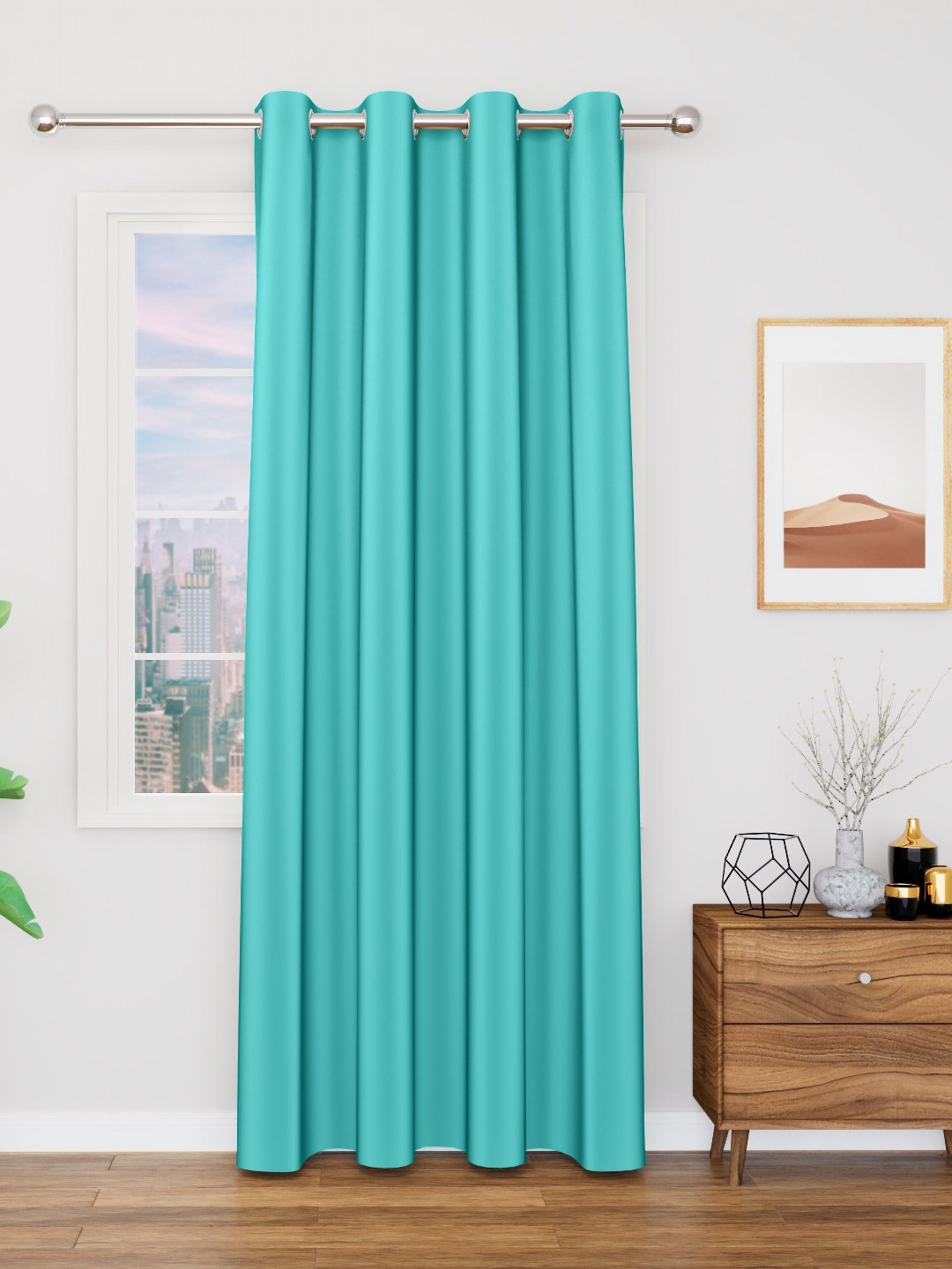 Myntra Elegant Homes Turquoise Blue 1 Piece Black Out Long Door Curtain