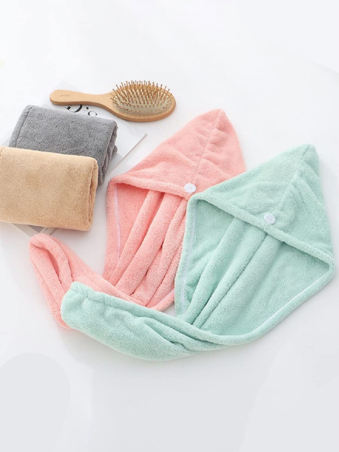 Adbeni Pink & Green 2 Pieces Micro Fiber 600 GSM Hair Wrap Towel