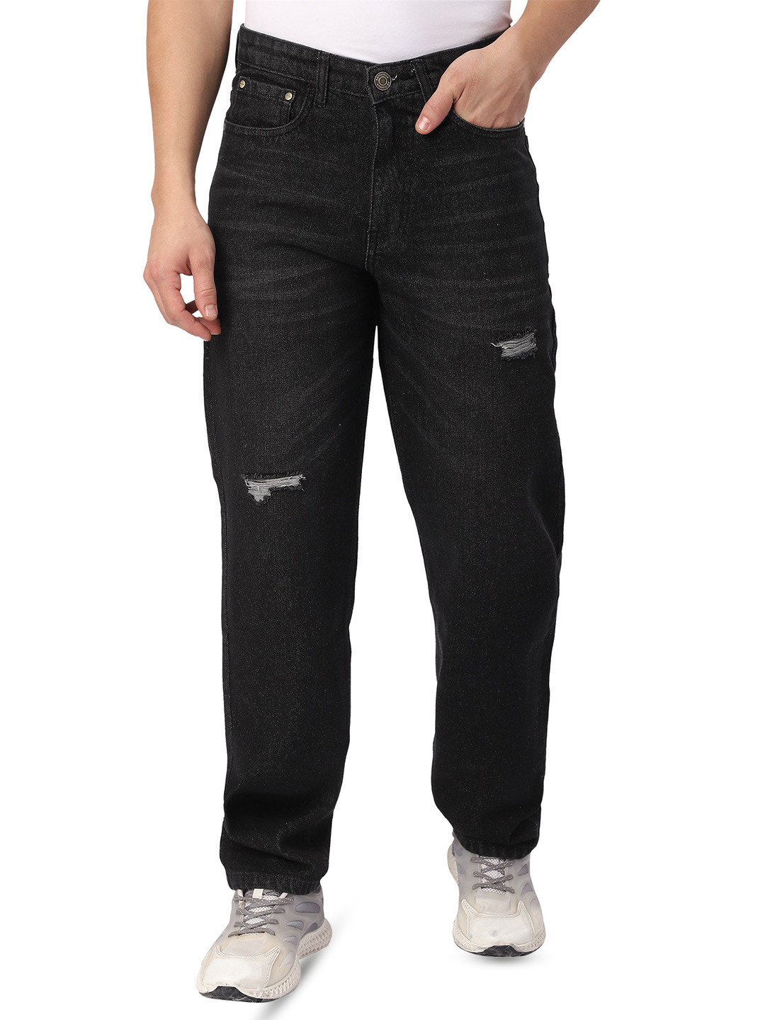 Beyoung Men Black Distressed Baggy Fit Jeans