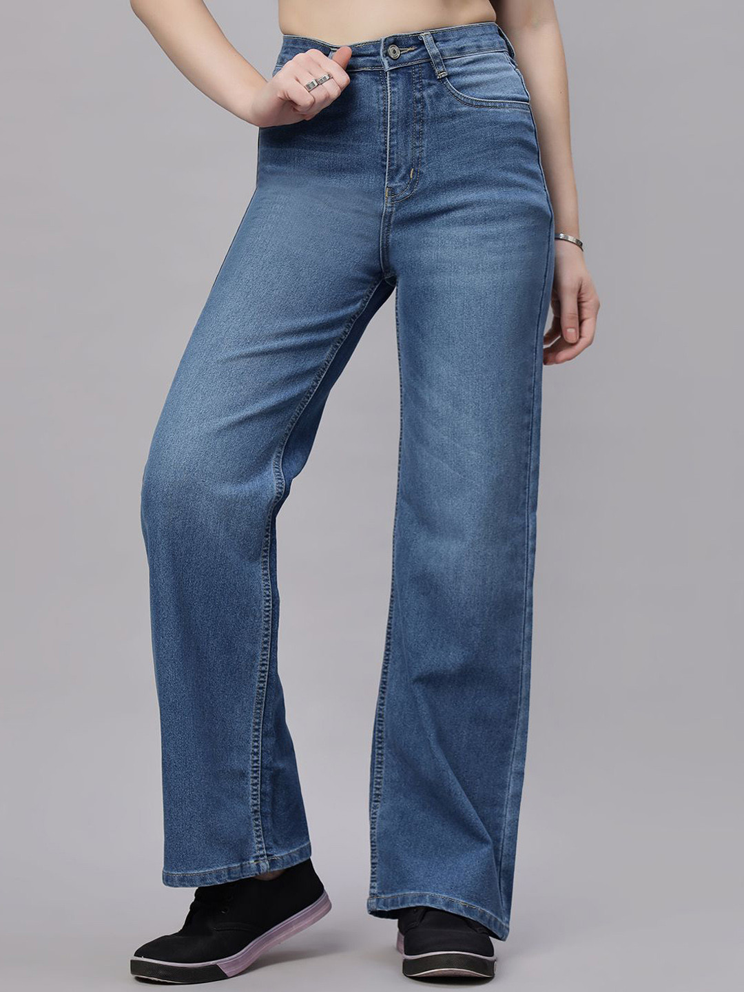 ZUYA Stone Blue Super Wide Leg Denim Women Jeans Luxe Relaxed Fit