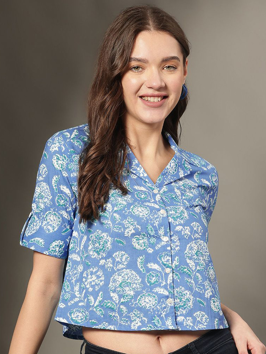 JANAKDULARI CREATION Women Cotton Shirt Style Crop Top