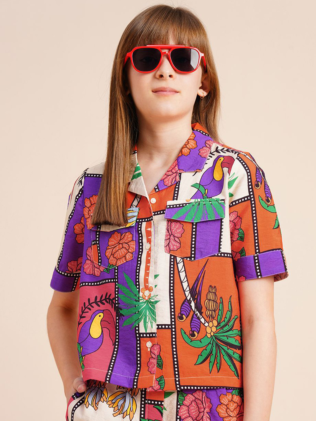 Vero Moda Girls Cuban Collar Floral Printed Casual Shirt