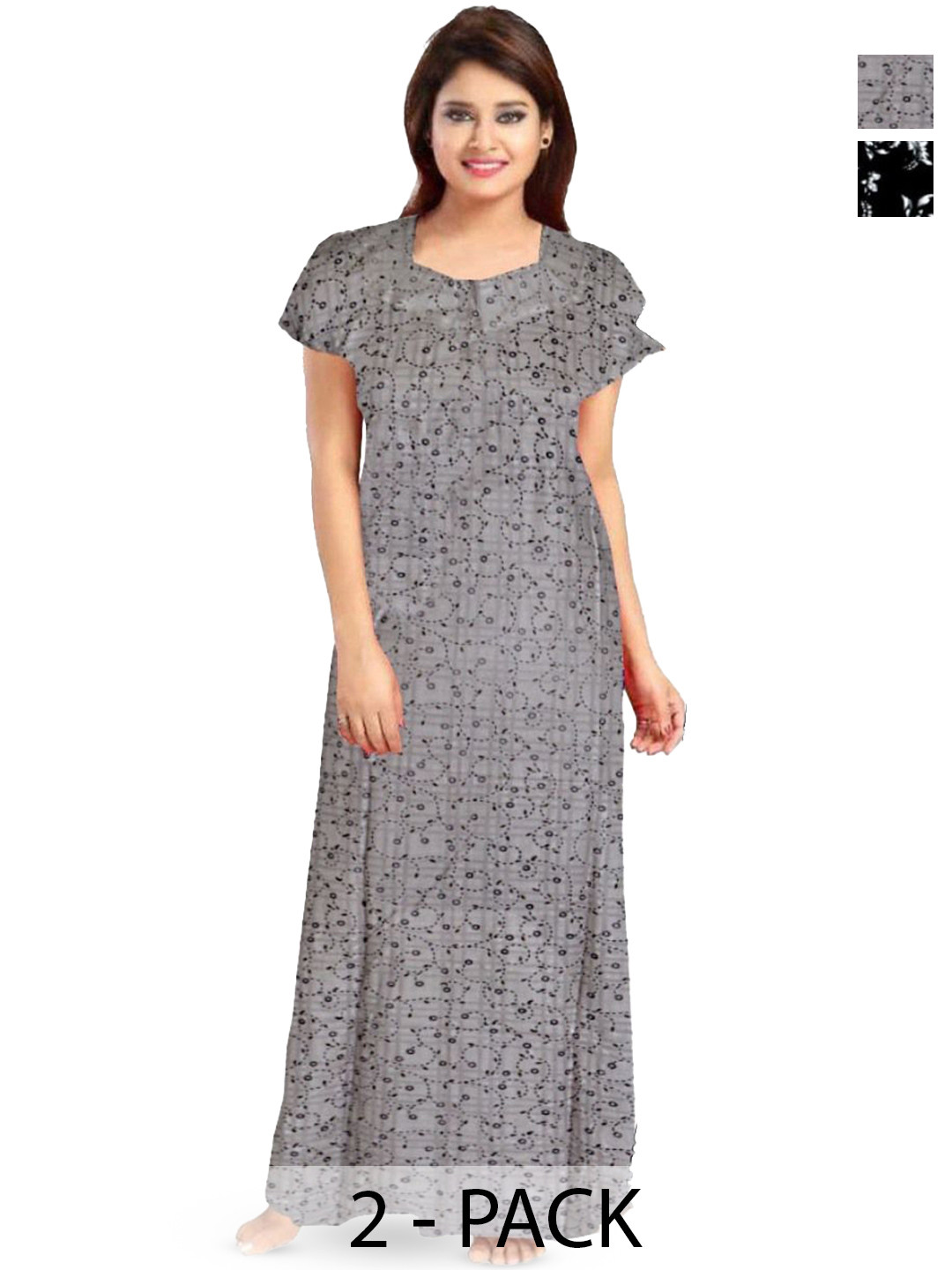 PR PINK ROYAL Pack Of 2 Printed Pure Cotton Maxi Nightdress