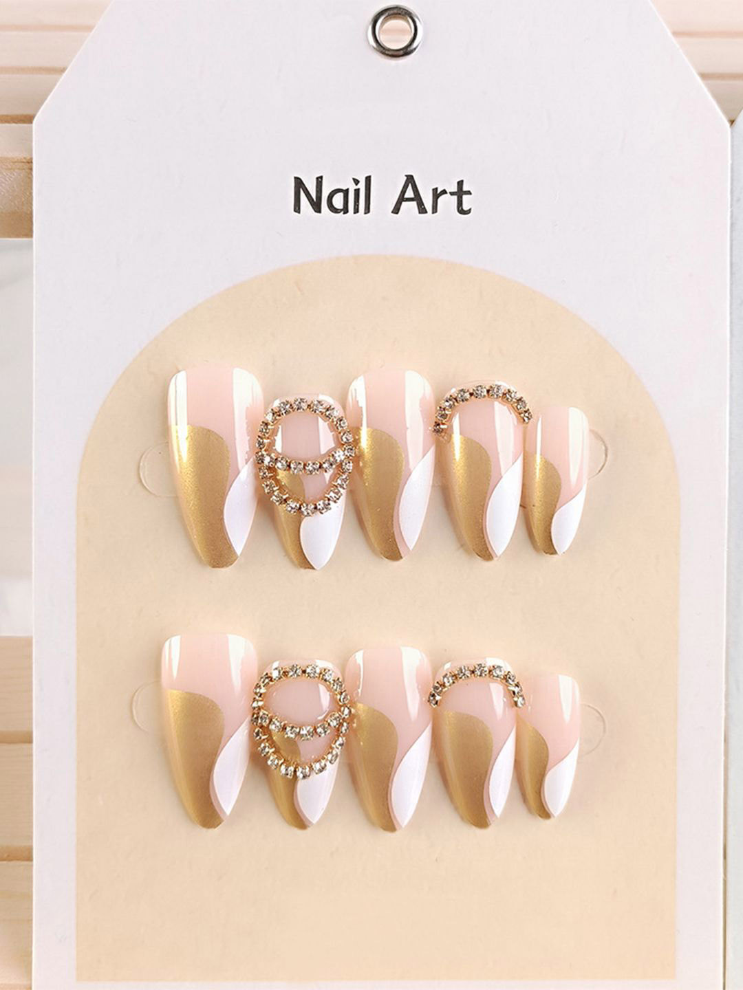 Secret Lives Set Of 24 Glossy 3D Studs & Curve Design Press On Artificial Nails - Pink