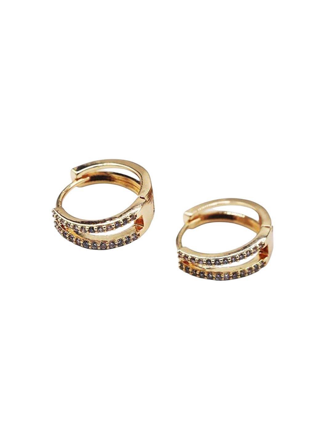 ISHI New York Rose Gold Plated Layered Diamond Hoop Earrings